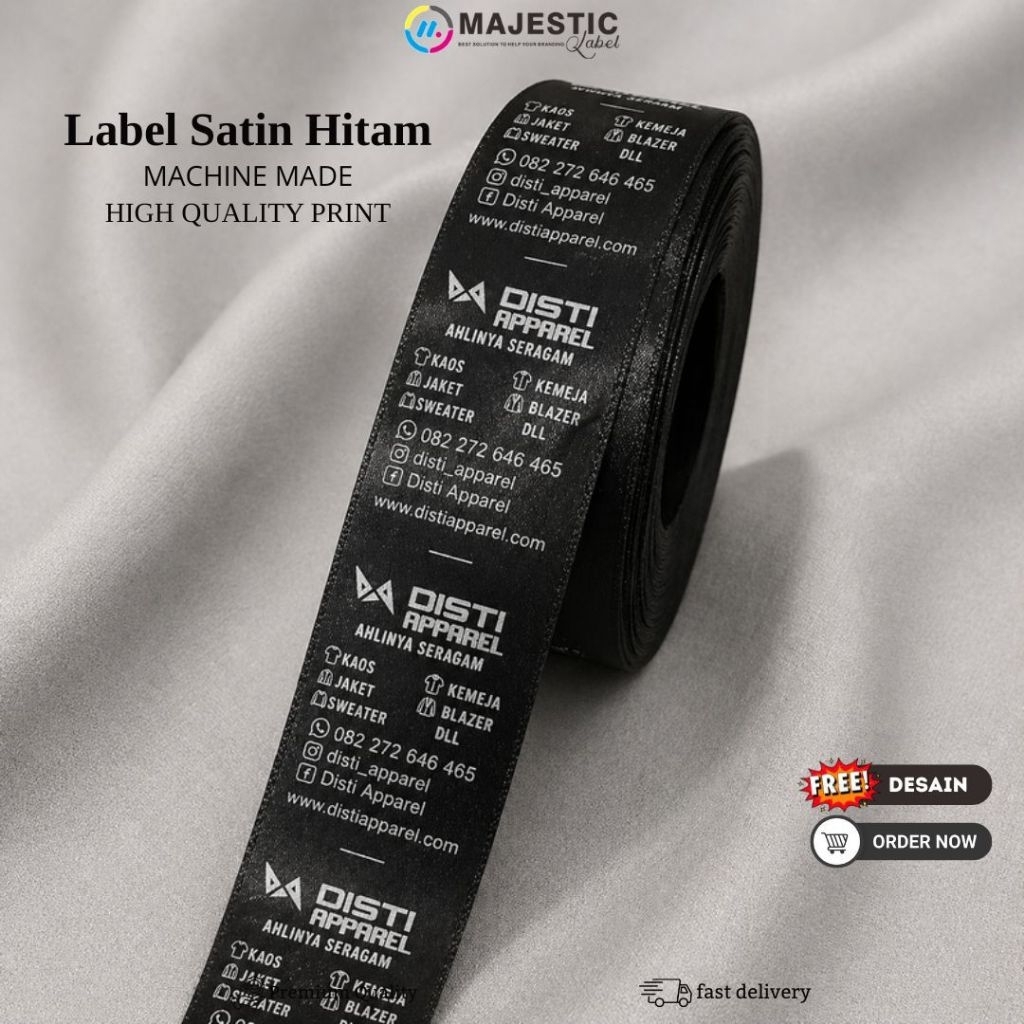Printing Label SATIN IMPORT HITAM RAJUT 2 SISI / label baju satin hitam/label pemeliharaan/sablon la