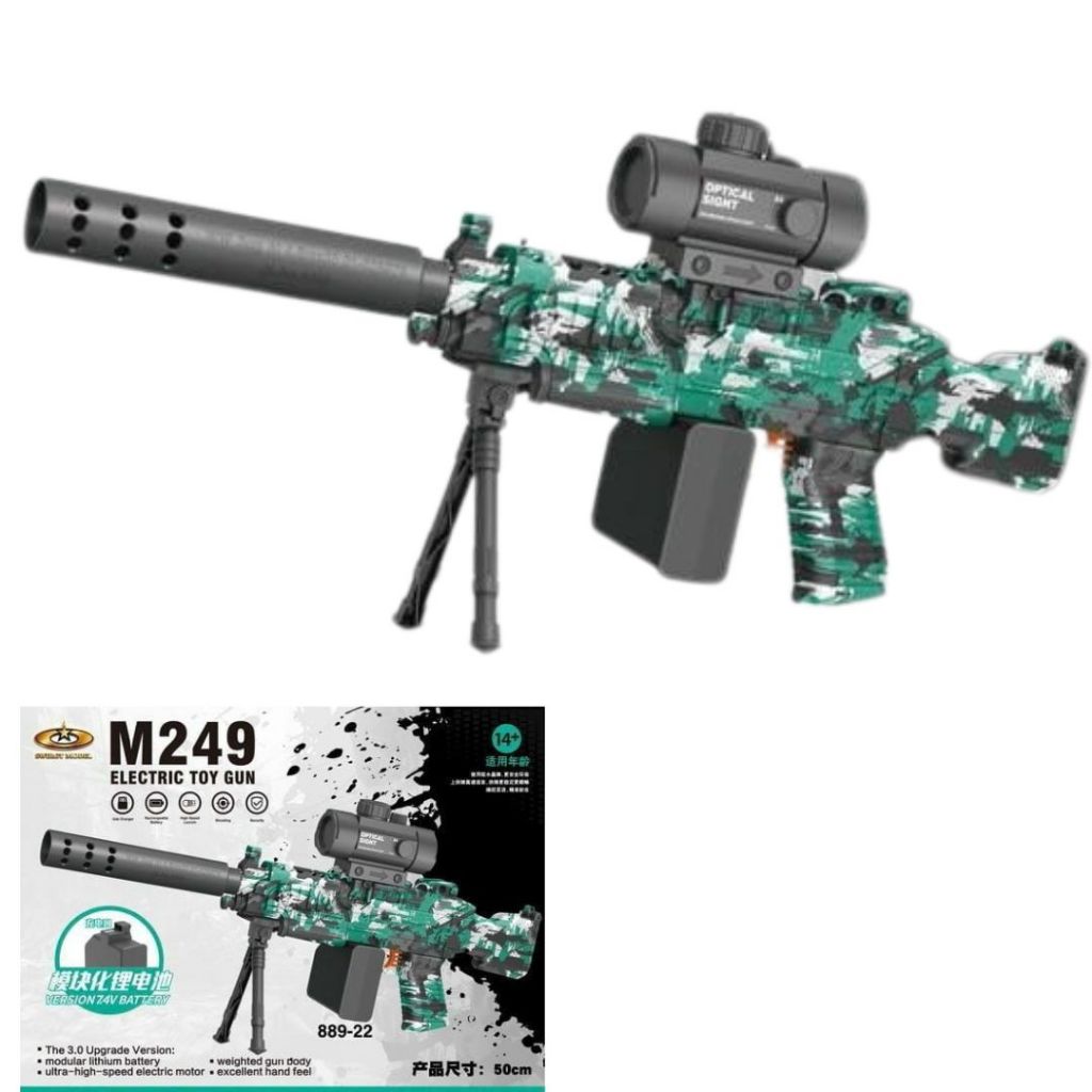 [WGB M249]Mainan Gel Ball Blaster M249I Fully Automatic Rechargeable