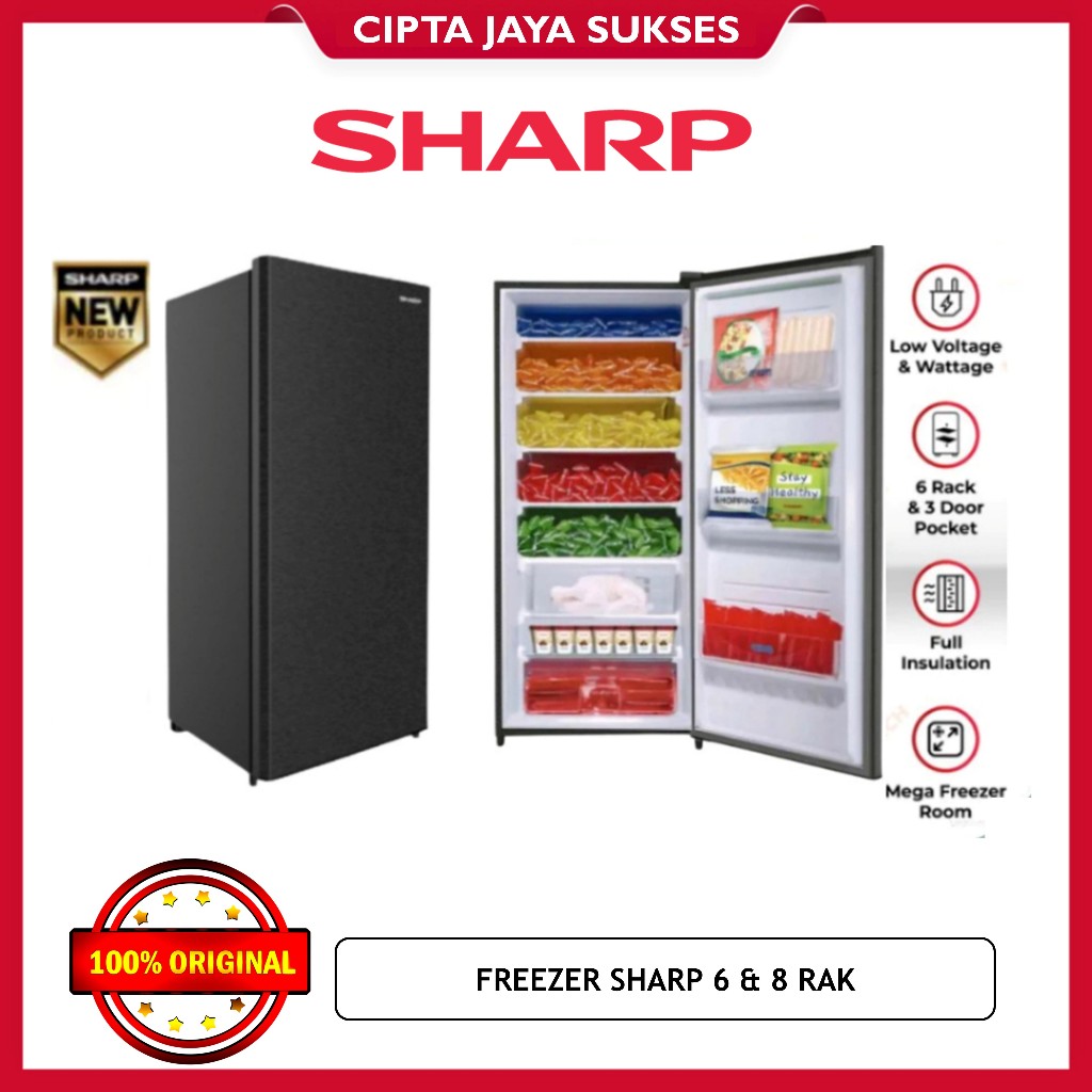 FREEZER BERDIRI SHARP 6 & 8 RAK - FJM186AHS - FJM198AHS GARANSI RESMI FJM 186 198 AHS
