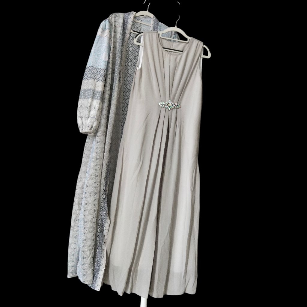 Gamis One Set 2in1 dres kondangan,set gamis outer,abaya set 2in1