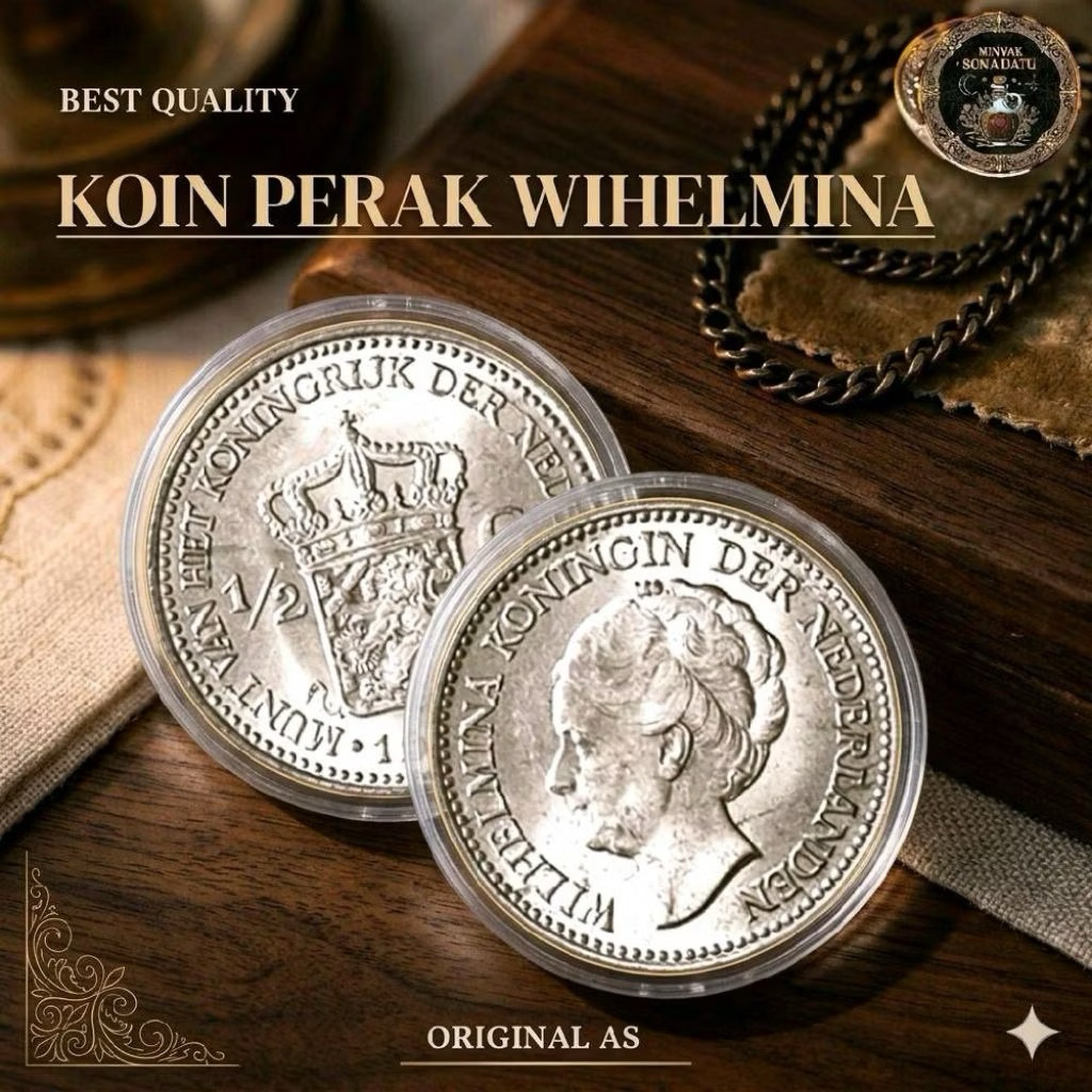 Koin Perak Kuno Wilhelmina Nederland 1/2G Best Produk Terbatas Tahun 1718 Sampai 1948 Gress Koin Wih