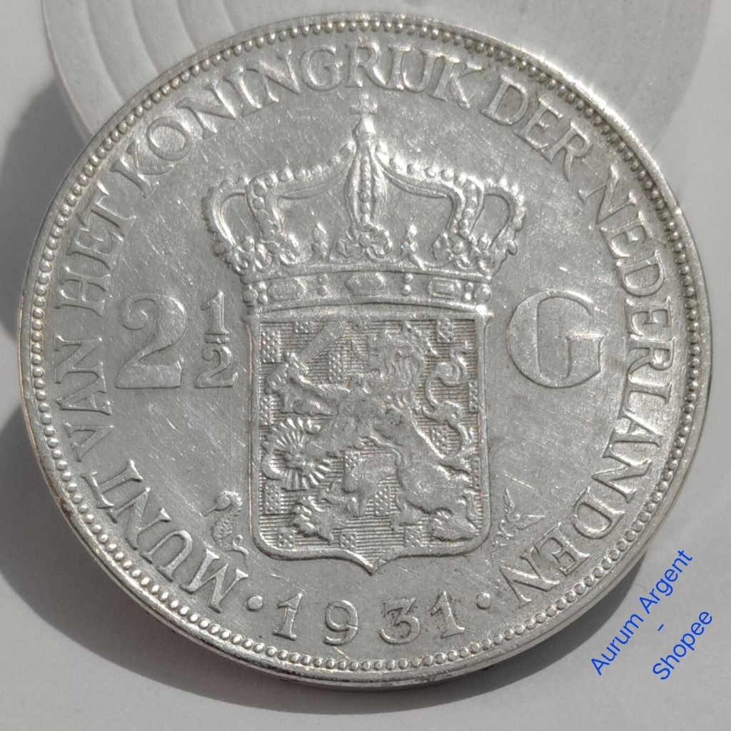 H2.5G.8-- 1 PC KOIN PERAK KUNO ASLI 2.5 GULDEN WILHELMINA TH 1931  -- SILVER COIN --