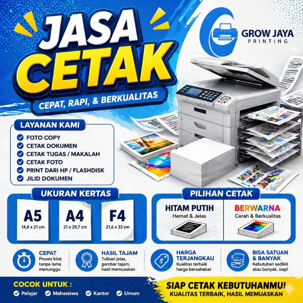 Jasa Fotocopy Print A4 A5 F4 Hitam Putih dan Warna Murah Cetak Dokumen Skripsi