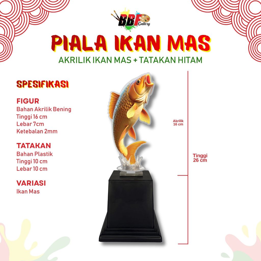 Piala Akrilik Ikan Mas Souvenir Hadiah Tropi Plakat Bahan Acrylic