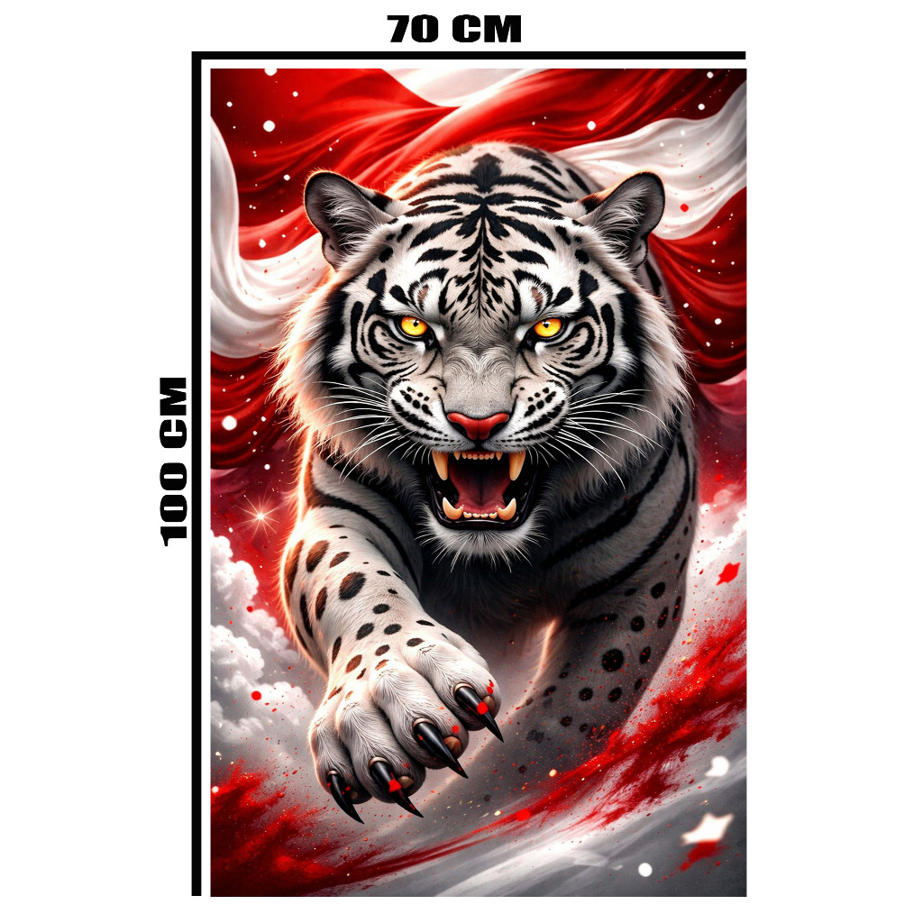 Poster Flexi uk 70 x 100 gambar Harimau merah putih
