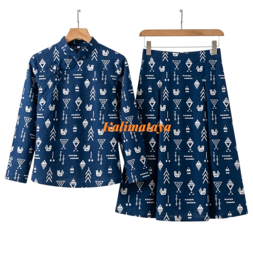 one set rok & blus setelan batik wanita istoki