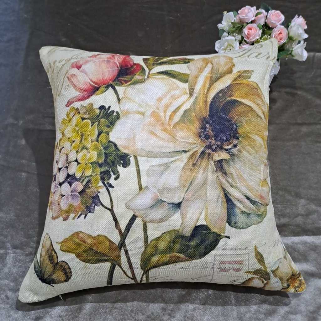 satu set sarung bantal kursi sofa motif shabby chic bunga mewah bordir dan taplak meja