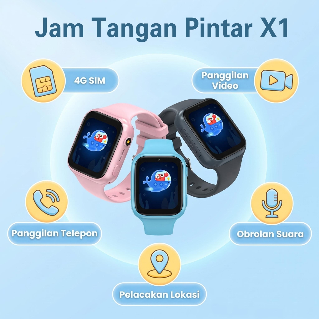 Anti Air Jam Tangan Anak X1 - 4G Video Call Telepon - GPS Digital Smartwatch Anak Waterproof Kids Sm