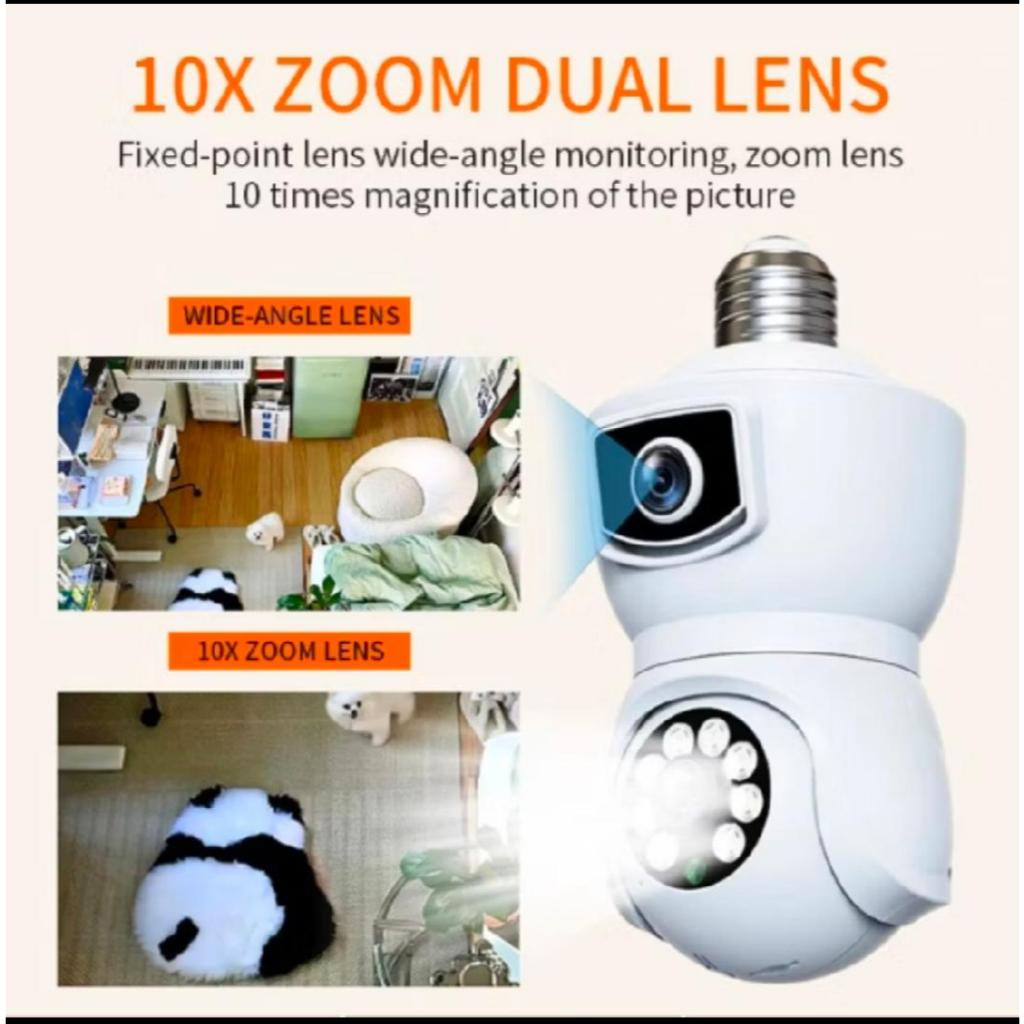 Cctv V380 Pro E9/Q26 Kamera CCTV Bohlam Dual Lens WiFi IP Camera E27 1080P - Diba olshop