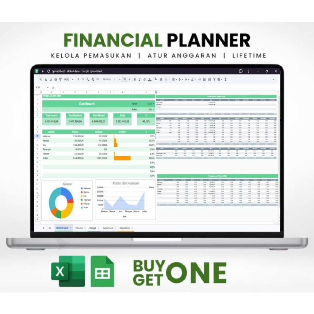 KOMPLIT BUDGET PLANNER | TEMPLATE LAPORAN KEUANGAN |  FINANCIAL PLANNER