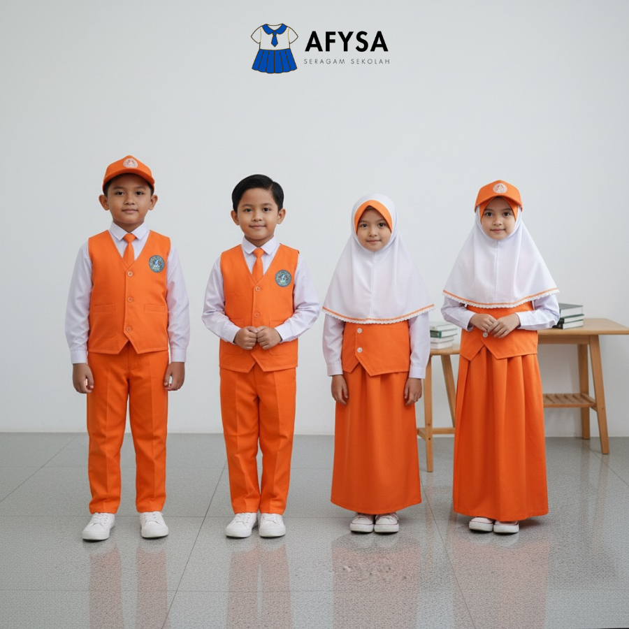 Seragam Sekolah Anak TK Oren Putih Panjang - Baju TK Nasional