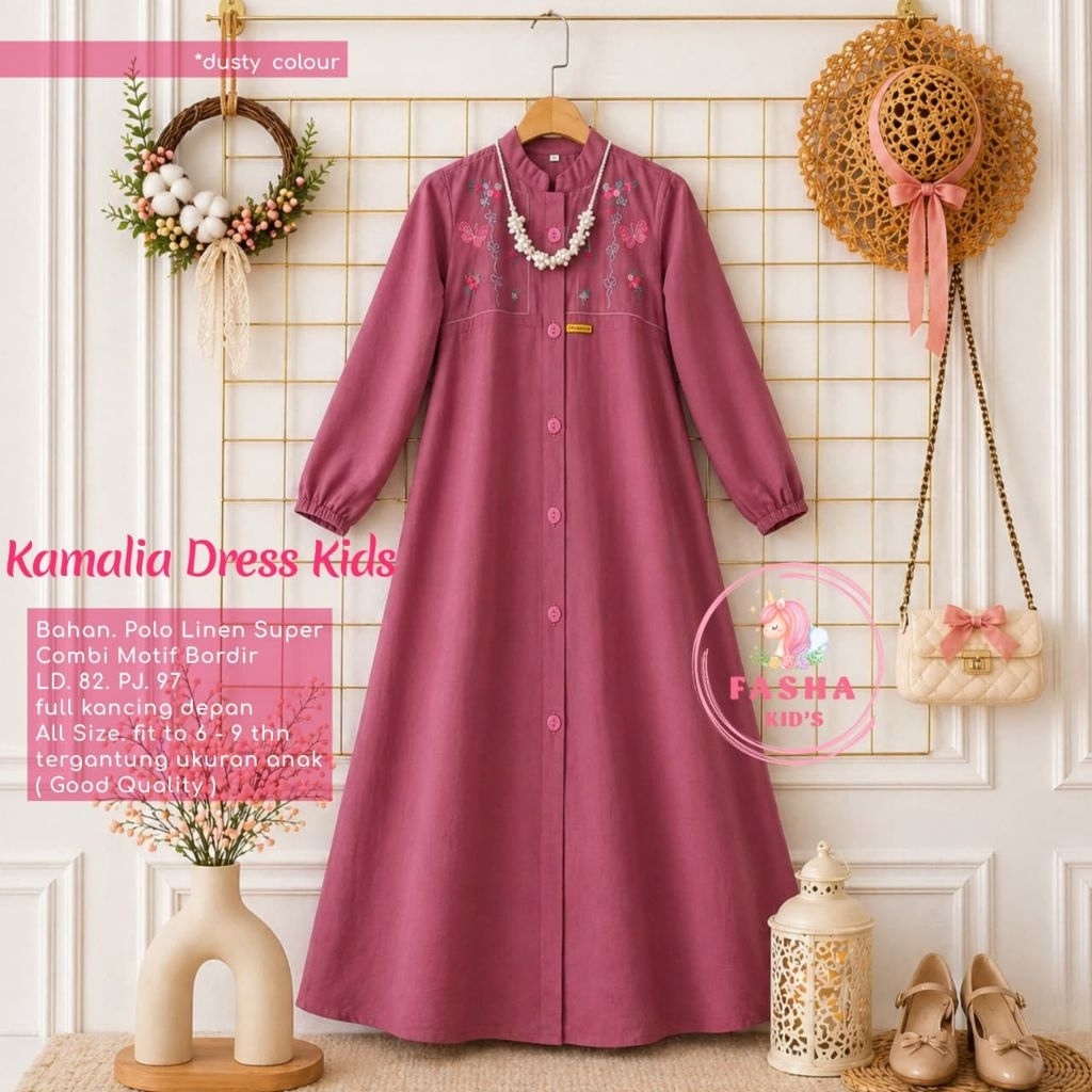 Baju gamis anak kamalia dress kids usia 6-9th, medinara Turkey abaya gamis anak usia 10 12 5th ld90 