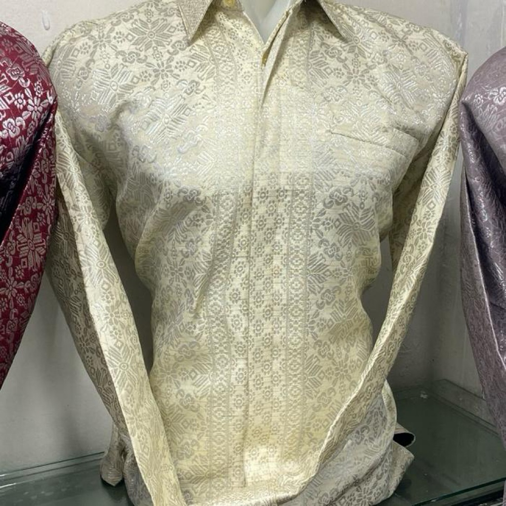 Kemeja Songket Pria Cream Silver