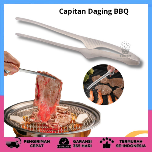 Jepitan Daging BBQ Stainless Steel | Capitan Daging Pipih Bulat | Pencapit Korean Barbeque