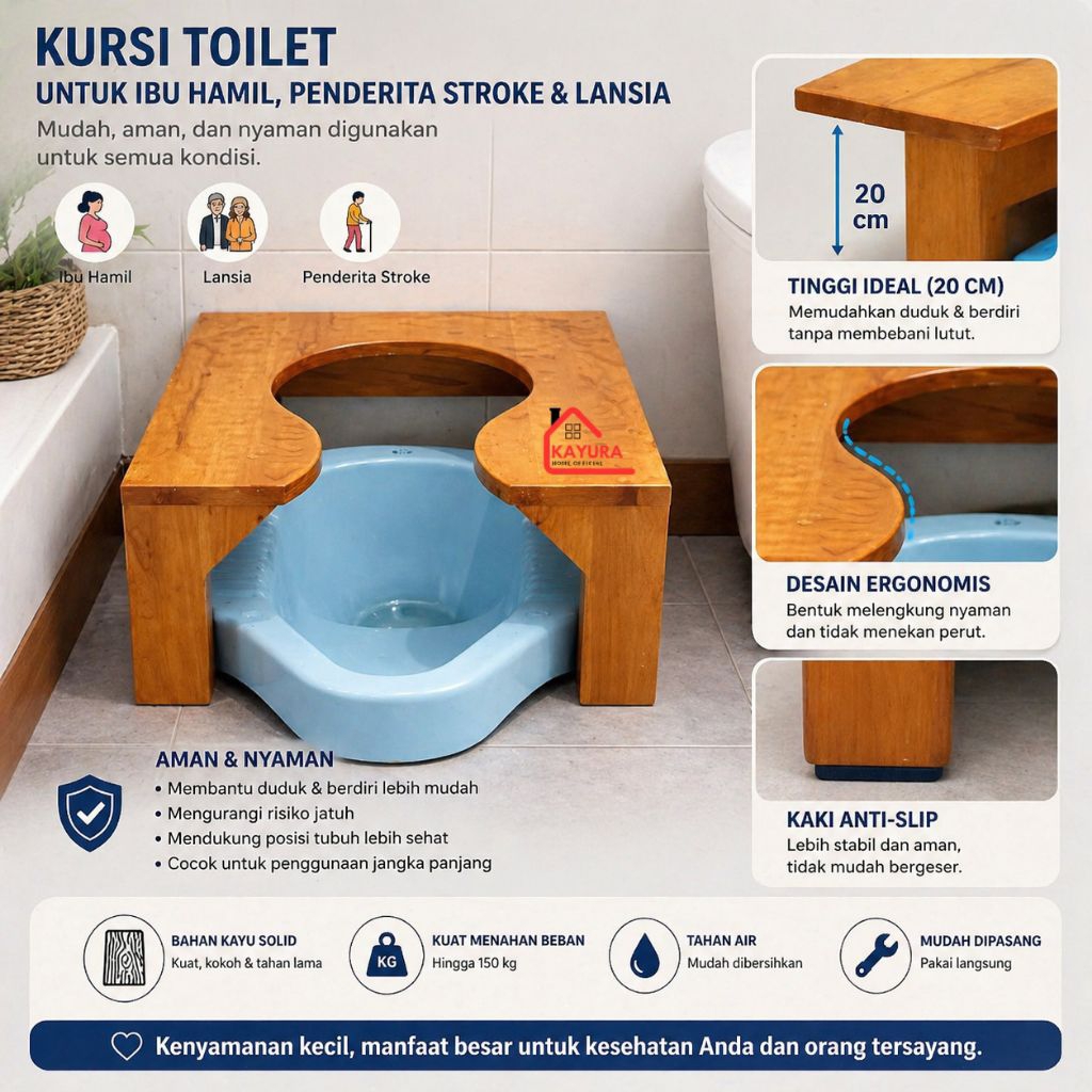 KAYURAhome Kursi WC duduk portable WC duduk untuk lansia bumil