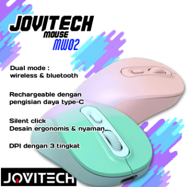 Jovitech Mouse MW02 Dual Mode Colorful Wireless Mouse Silent Click Bluetooth USB Receiver Optical Re