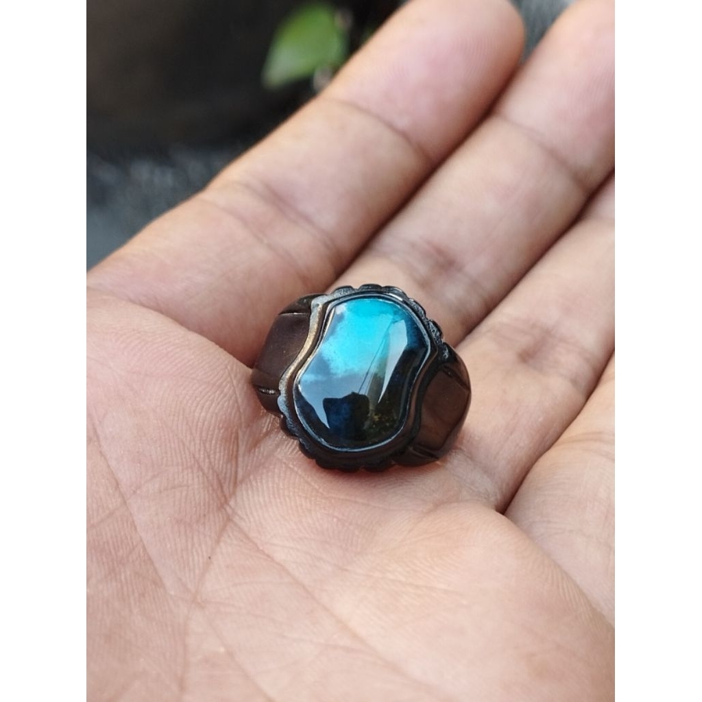 cincin batu akik bacan doko kembang pancawarna motif terompah antik 1