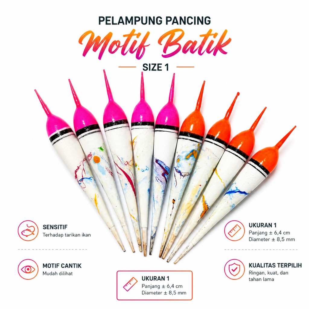 Pelampung Pancing Model Cabe No 1 Motif Batik Lukis Arus Deras Ukuran 1 - kumbul kambangan pancing