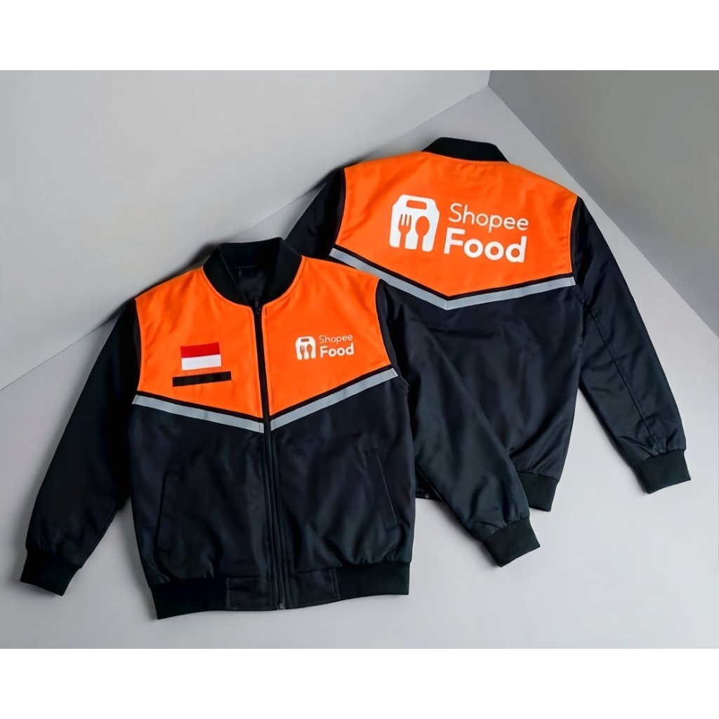 Promo Murah!! Jaket Driver Bomber Hitam Oren Terbaru Shopee Food Bordir