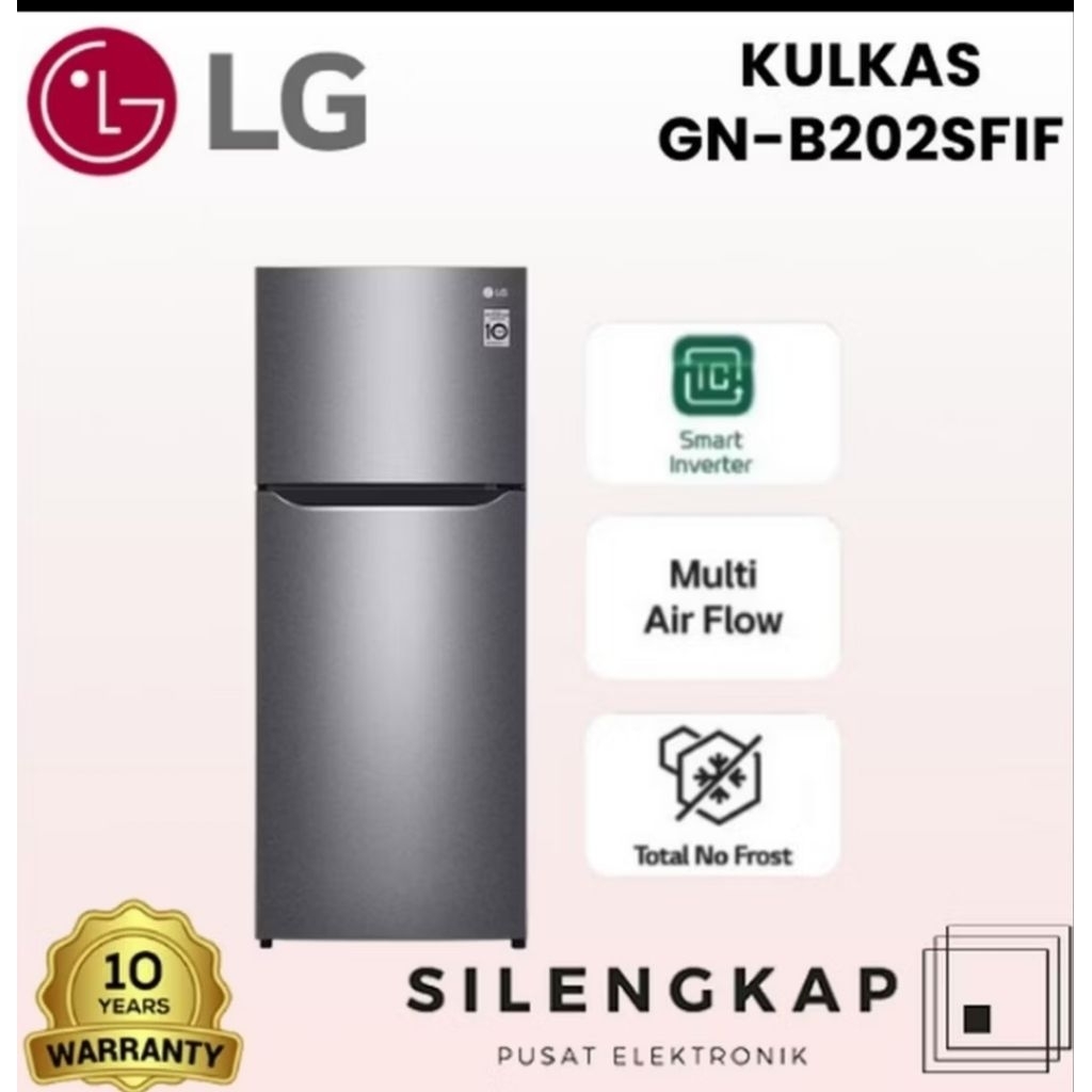 KULKAS LG GNB202SFIF 2 PINTU 202 LITER SMART INVERTER/  JUMBO
