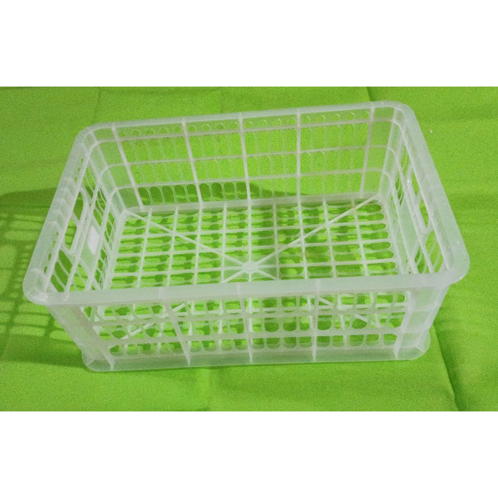 KERANJANG PLASTIK BEKAS BUAH, TANPA TUTUP, UKURAN 40X26X15 CM, TEBAL KUAT, WARNA PUTIH, KONDISI BERS