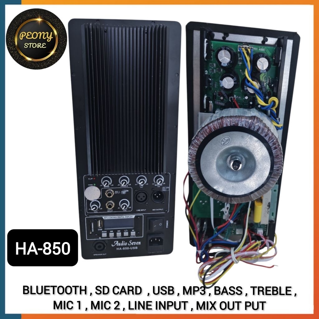 POWER KIT MESIN SPEAKER AKTIF USB BLUETOOTH AUDIO SEVEN HA-850 16X38 /  MESIN KIT 1000watt AUDIO SEV