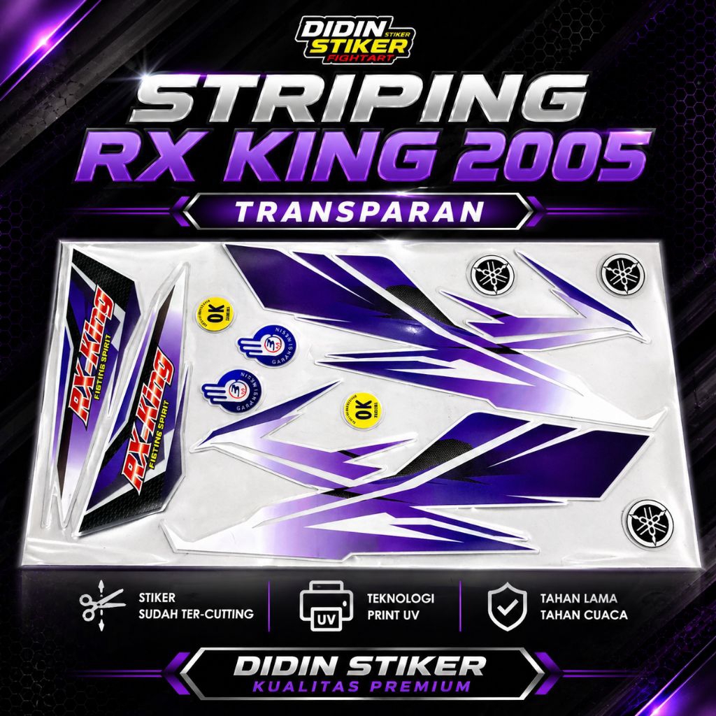 Striping RX-King 2005 Transparan variasi warna hitam ungu Premium Decal untuk Yamaha RX King 2005 Ku