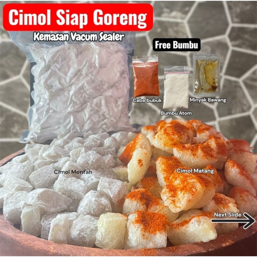 Cimol Mentah Siap Goreng Kemasan Vacum Free Bumbu Cimol Bojot Makaroni Ngacay