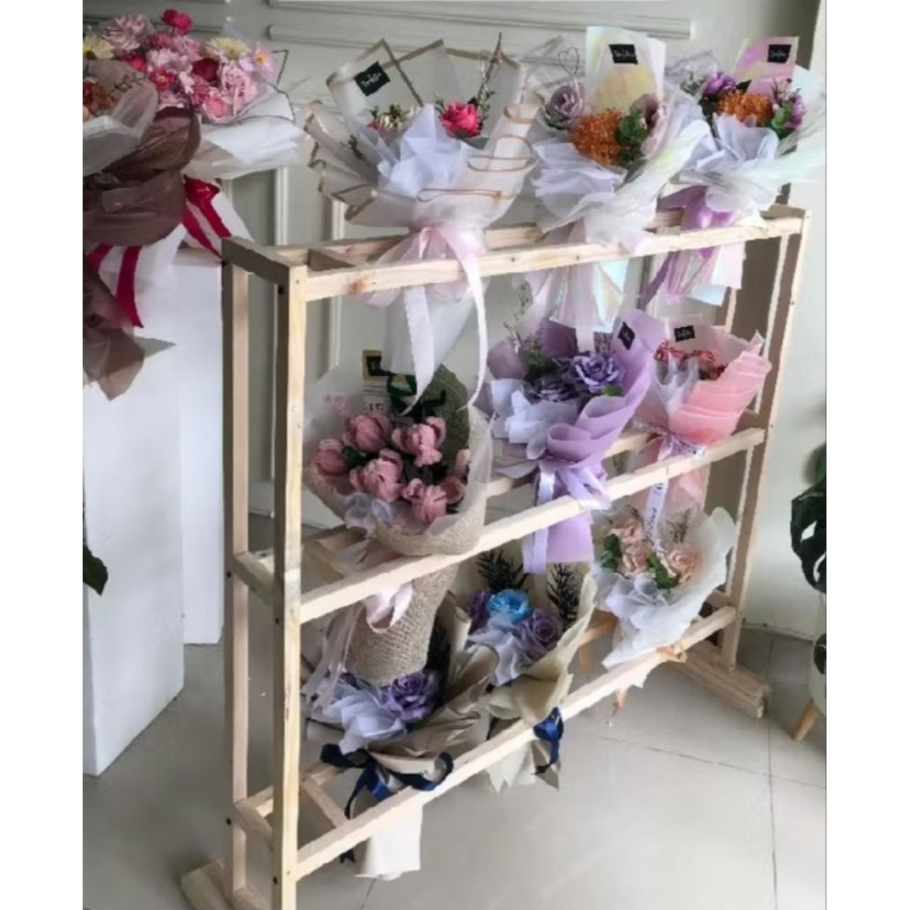 Rak Buket 3 susun / Rak buket minimalis / Rak Buket simple Aesthetic / Rak buket kayu Jati Belanda