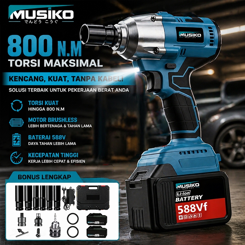 COD Kunci Pukul Nirkabel 588V Tanpa Sikat - Impact Wrench Motor Tembaga Murni, Torsi 800N/M Baut Mob