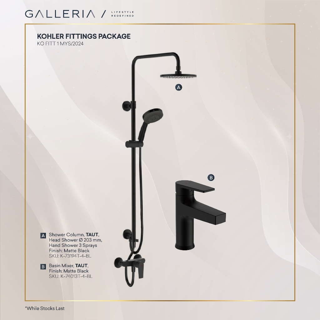 Kohler Shower Taut Black Fittings Package/ Paket Kohler Shower
