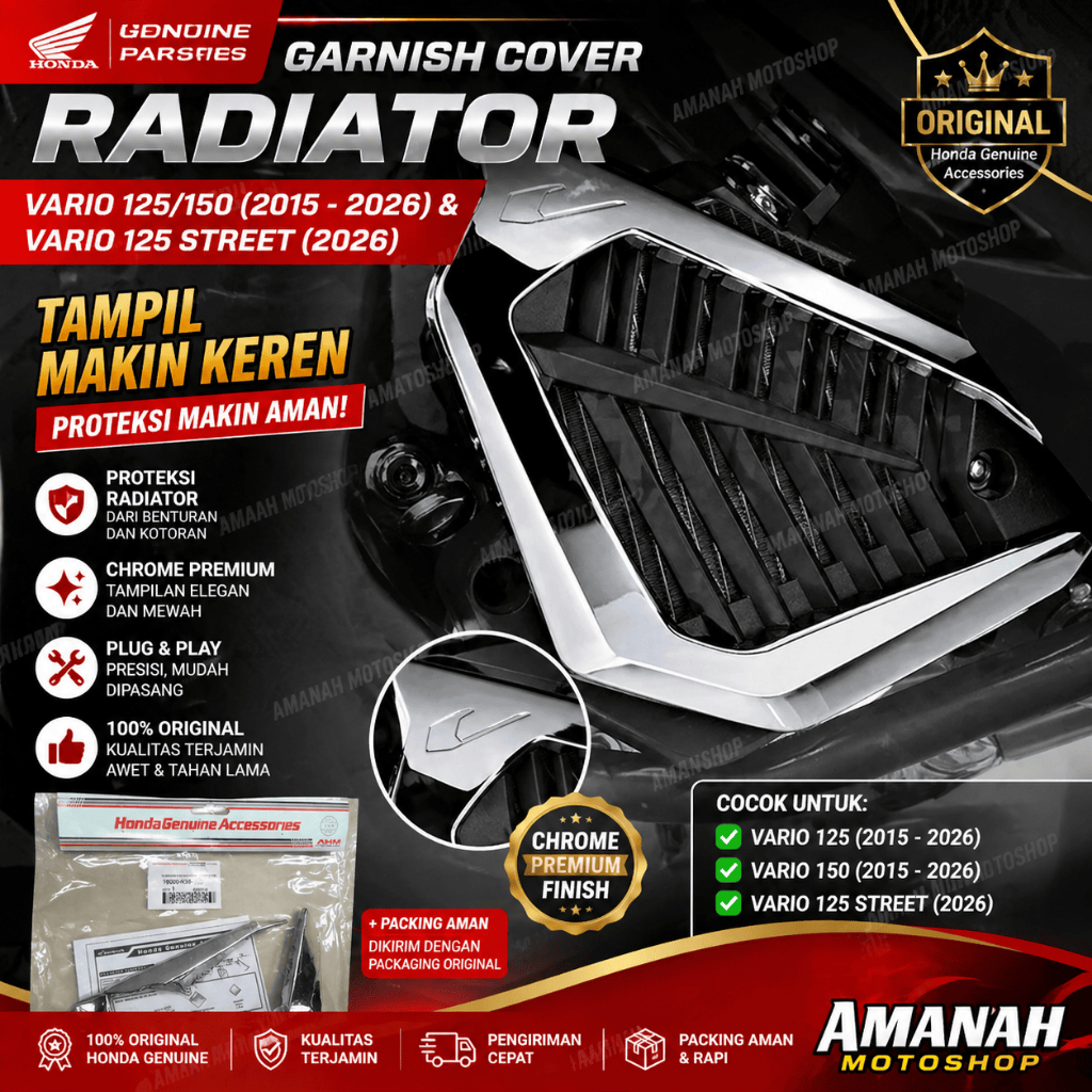 Garnish Tutup Radiator Vario 125 150 Chrome Original AHM 2015-2026 Aksesoris Motor Vario Premium