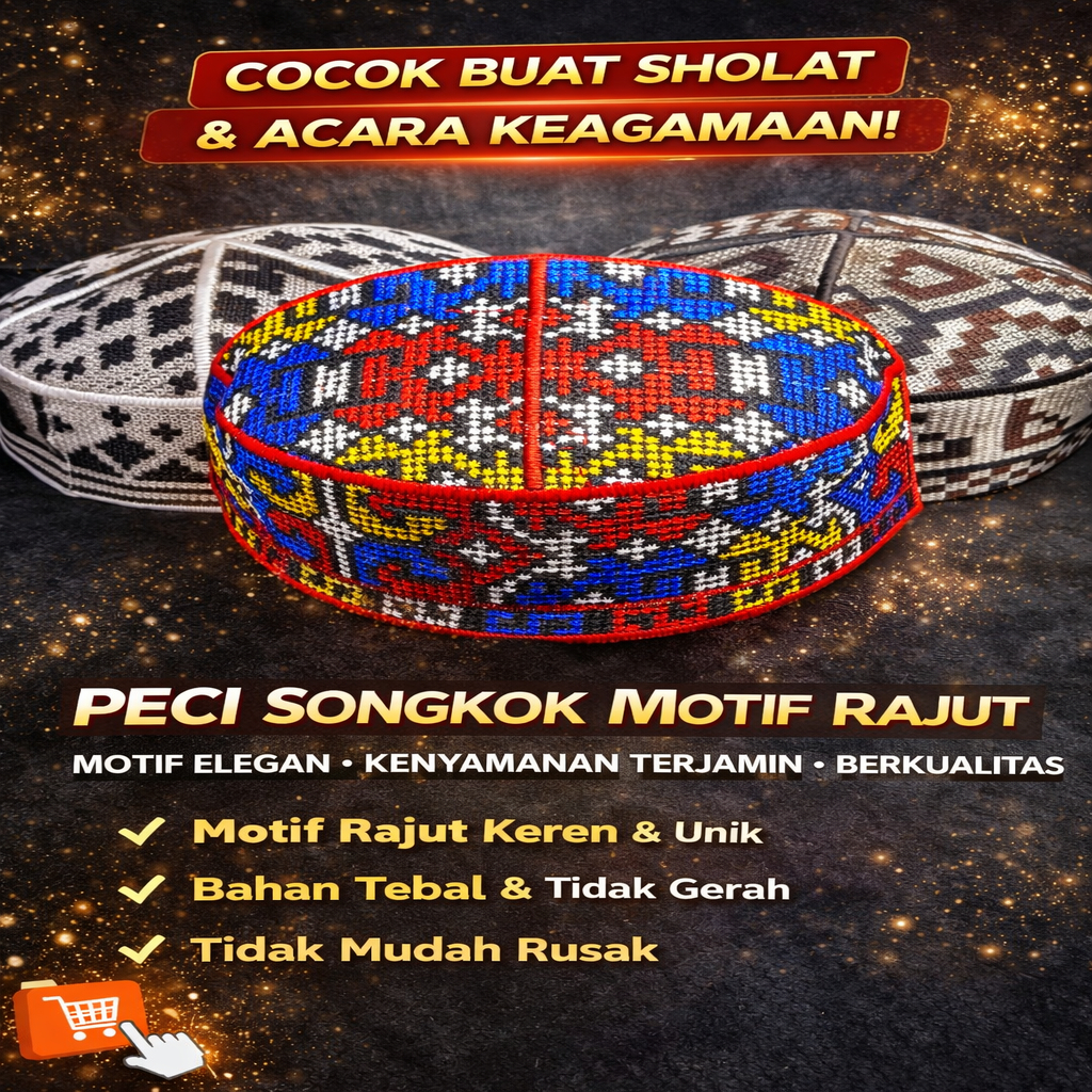 Peci Lobe Pakistan Songkok Rajut Motif Dewasa Kopiah Rajut Premium