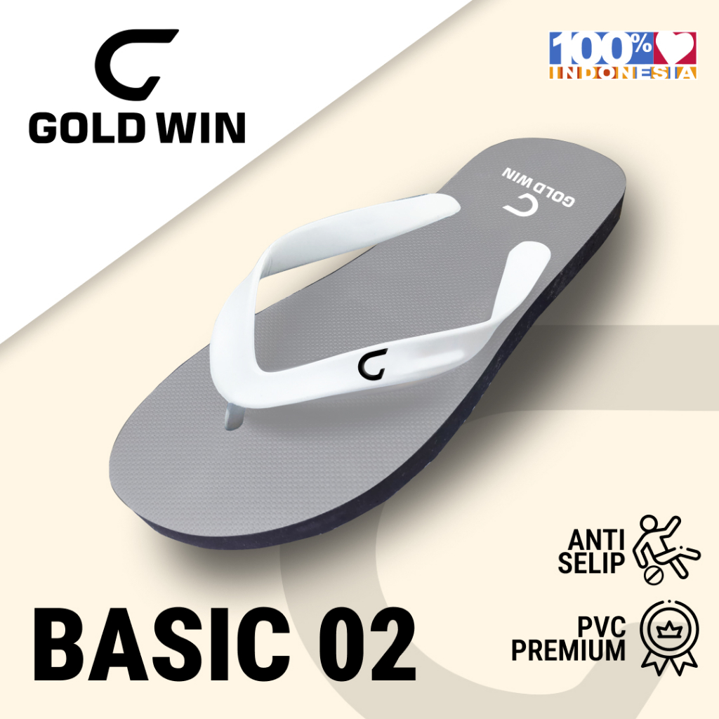 Sandal Jepit GOLDWIN BASIC 02 Grey–Putih – Anti Slip PVC Premium Size 38–42