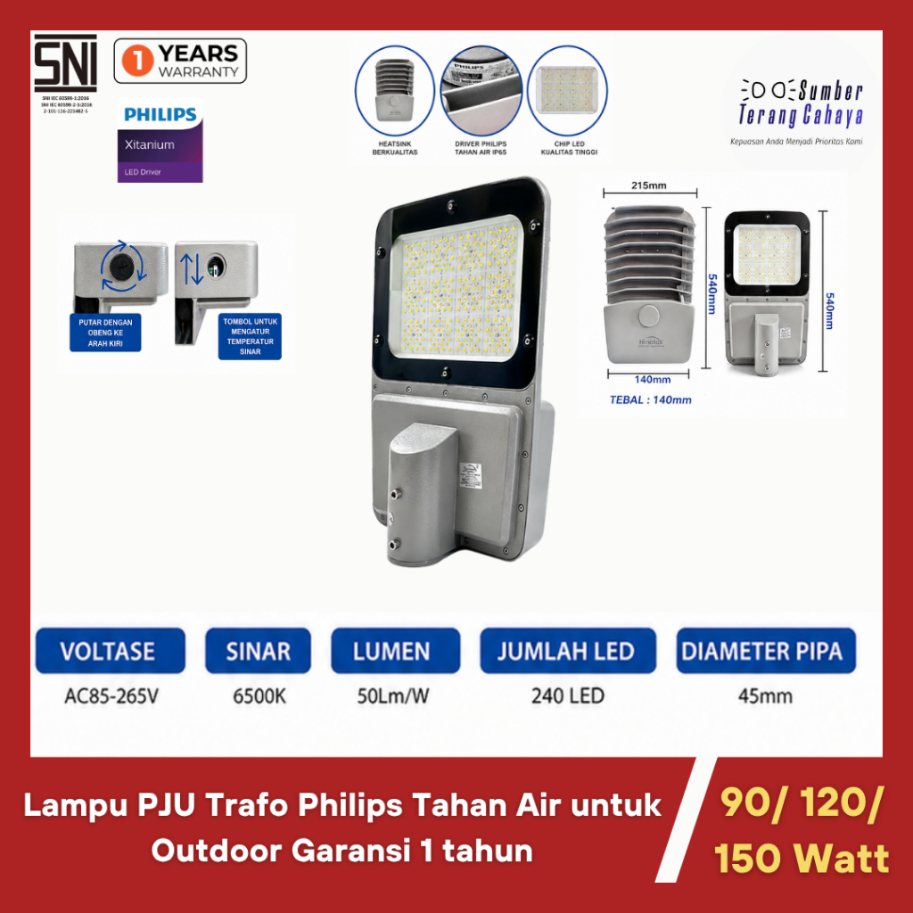 Lampu PJU Trafo Philips Tahan Air untuk Outdoor Garansi 1 tahun 90/ 120/ 150 Watt