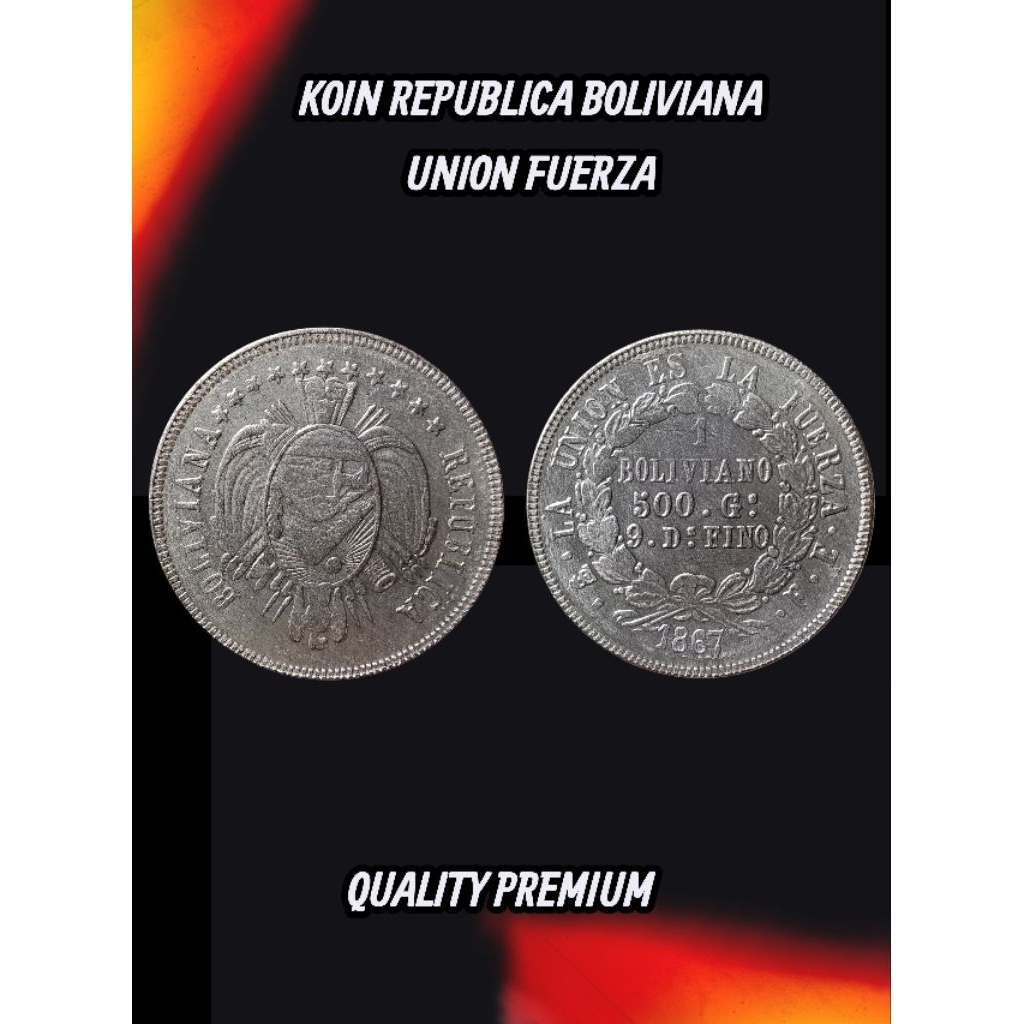 COIN PERAK KOIN TOKEN PERINGATAN REOUBLICA BOLIVIANA UNION FUERZA