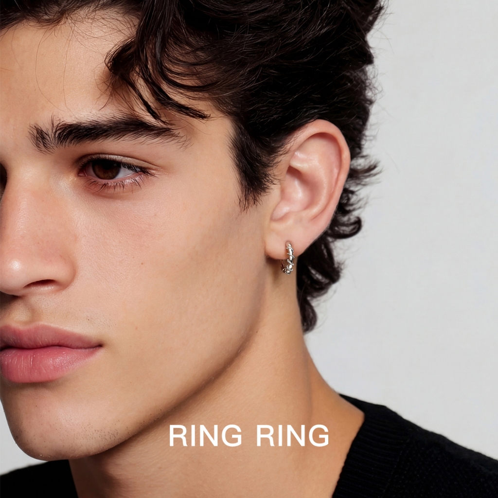 Anting Anting Titanium Hoop Motif Tali Pria Anti Karat Aksesori Keren