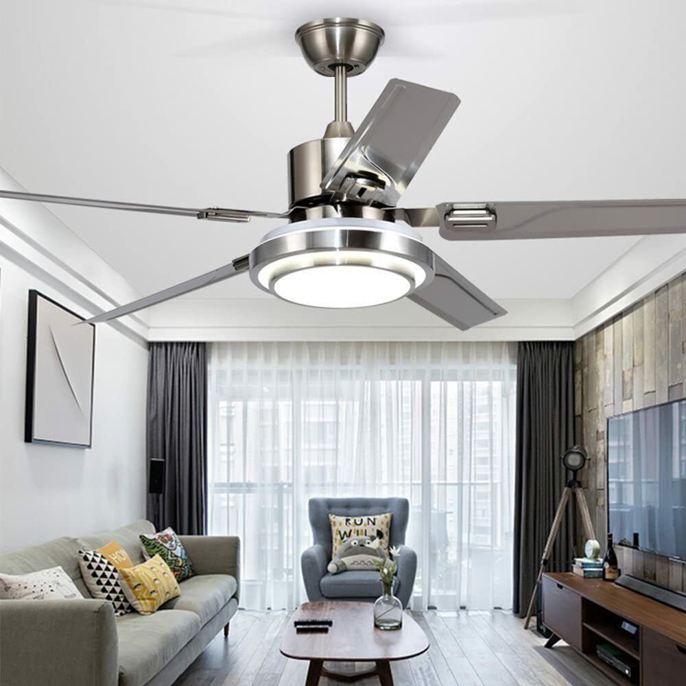Kipas Angin Gantung Plafon 52 inch 3 Warna Lampu LED Dengan Remot JY-3 - Silver