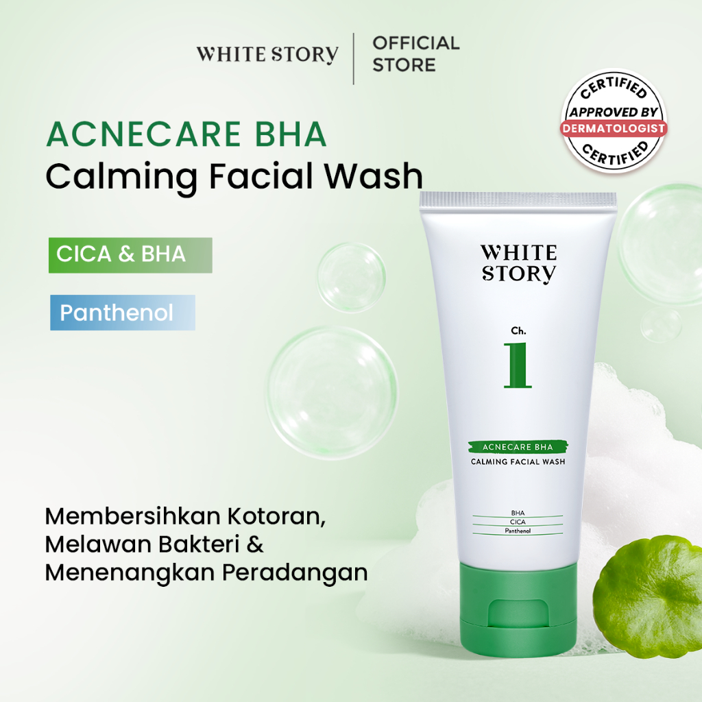 White Story Acne Facial Wash BHA Calming Acnecare – Sabun Cuci Muka Jerawat Bersih Melawan Bakteri M