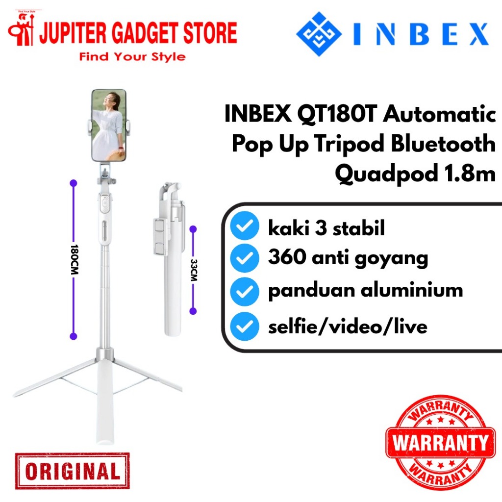 INBEX QT180T Tongsis Satset Tripod Bluetooth Quadpod 1.8m konten kreator Tripod portable
