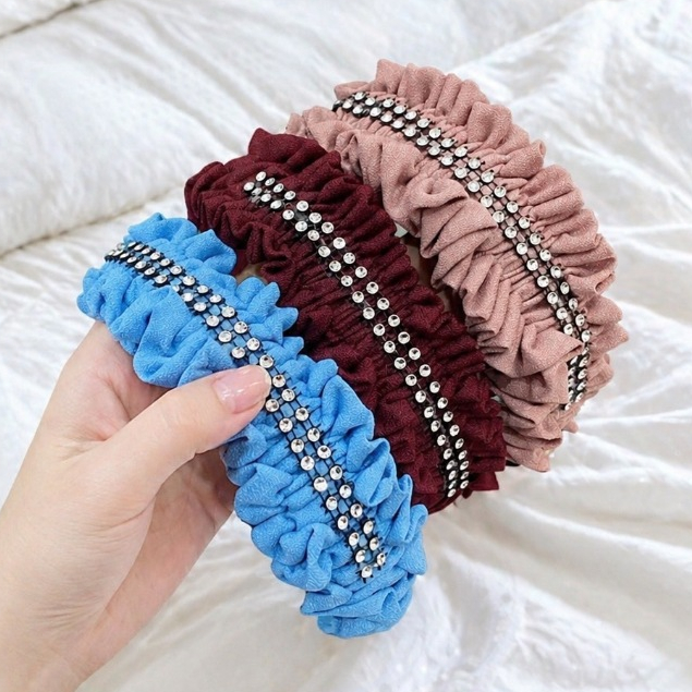 Lusinan Bando Kerut Nagita Mutiara Bando Mute Bandana Wanita Premium Headband Korean Style Bandana K