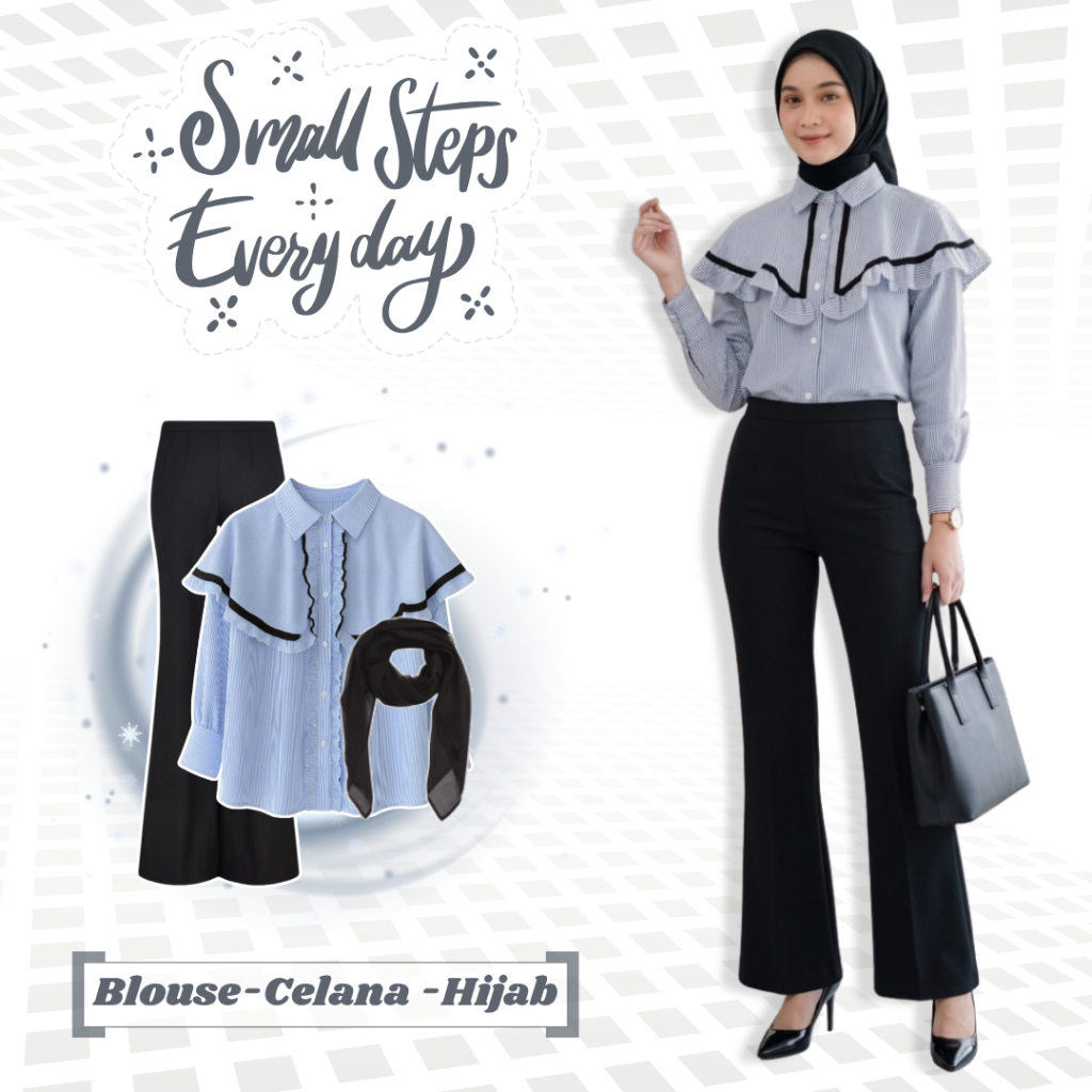 One Set Murah Wanita Korean Style (BLOUSE_CELANA_HIJAB),Setelan Remaja Dewasa  FSA62