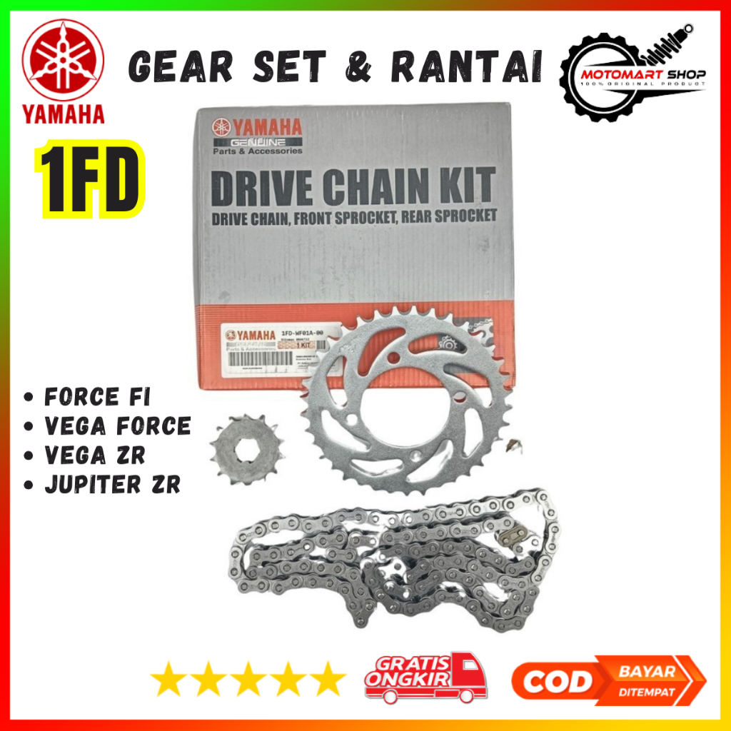 Gear Set Vega ZR Ori / Gir Set Force FI / Gear Set Jupiter ZR / Rantai 428H Gir Depan Belakang - 1FD