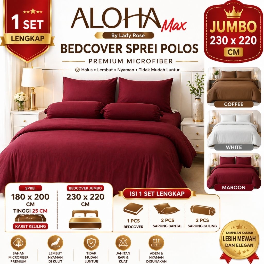 Bedcover Sprei Polos Aloha Max By LadyRose Jumbo 230x220 Premium