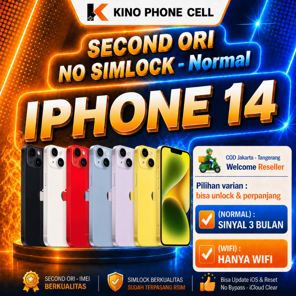 IPHONE 14 second & ip 14 plus 256GB 128GB inter Normal Bekas kinophonecell Like New