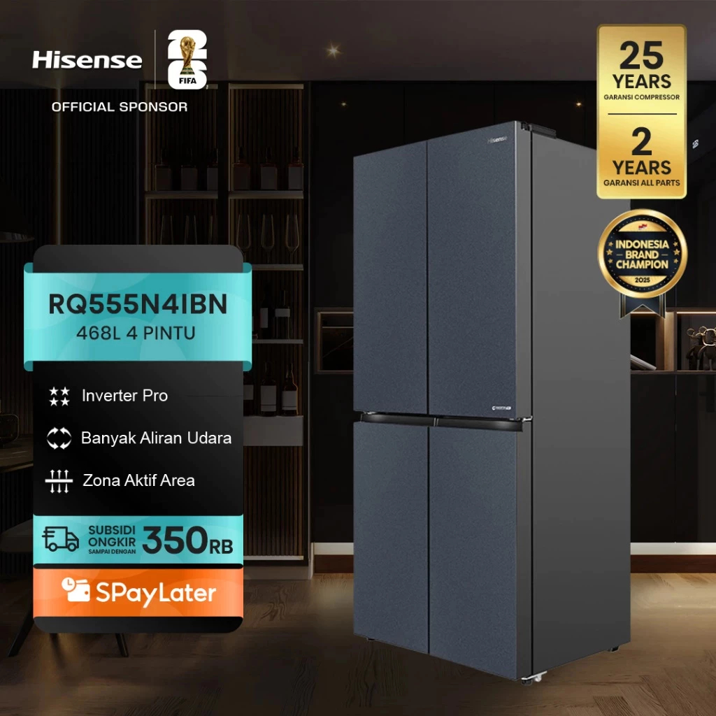 HISENSE - KULKAS 4 PINTU RQ558N4IBN | KULKAS 4 PINTU INVERTER KAPASITAS 467/427 LITER