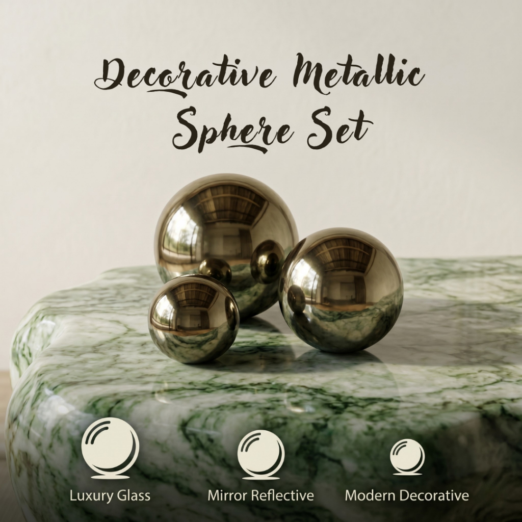 Bola Hias Meja Gold Metalik Set 3 Mirror Ball Dekorasi Modern Estetik Premium