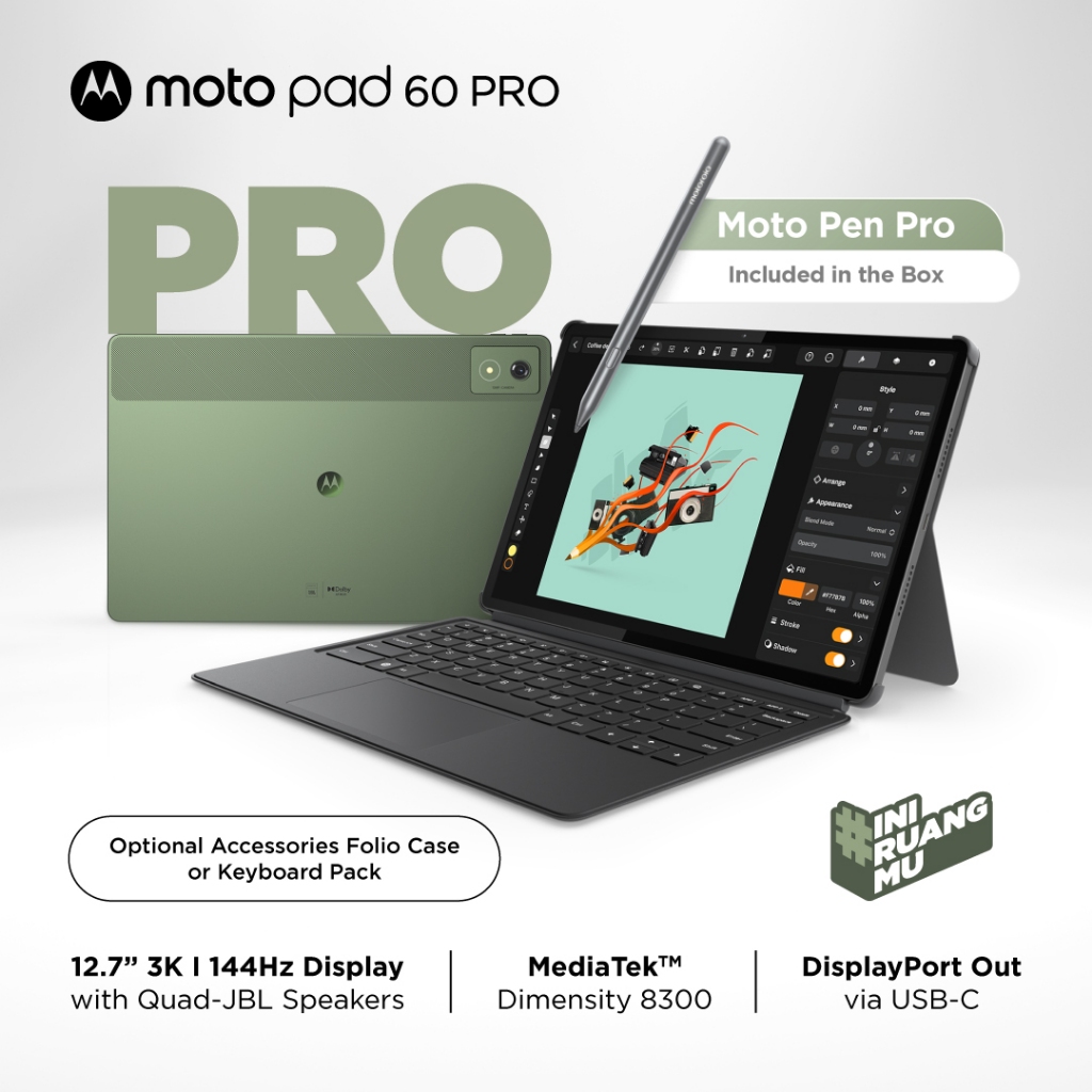Lenovo Tablet MotoPad 60 PRO ZAG20006ID - Mediatek Dimensity 8300 - RAM 8GB / 256GB - 12.7" 3K 144Hz