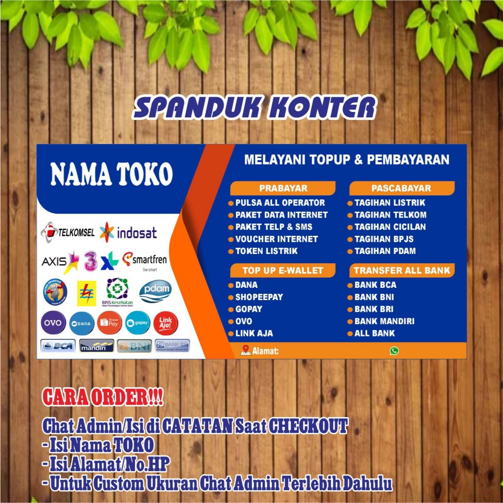 Spanduk Banner Konter Pulsa Brilink Mini Atm Service Hp Bisa Request Design Custom