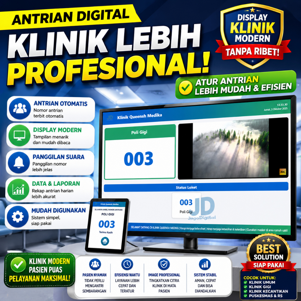 Aplikasi Sistem Antrian Klinik & Puskesmas Cetak Termal Display TV